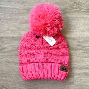 New K & B Super Soft Acrylic Knit Pink Beanie Warm Cozy Pom Pom Winter Ski Hat